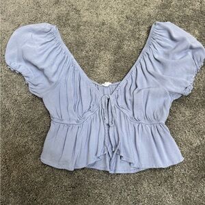 Garage Lavender Tie-Front Peplum Puff Sleeve Top